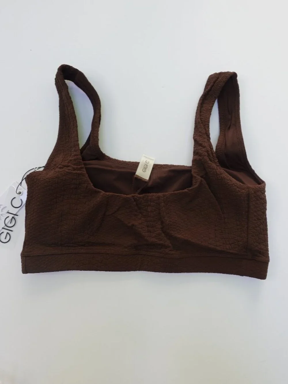 GIGI C Wilson Women's sport bra textured snakeskin in Chocolate size L NWT
